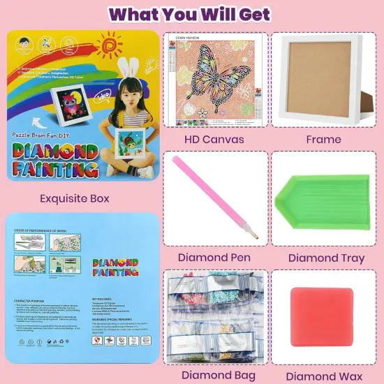 Butterfly Diamond Art for Kids with Frame- Butterfly Diamond Art Kits for Kids, Frame Diamond Art Kits for Kids 9-12 Girls for Decor Gift 7x7Inch {3}