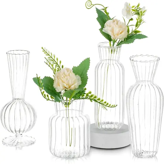4Pcs Small Mini Flower Centerpieces Vases Handmade Decorative Cute Short Window Corner Home Decor for Wedding Reception Dining Table Single Rose Flowers {1}