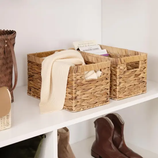 Wicker Basket, Baskets for Organizing, Storage Basket with Built-in Handles, Water Hyacinth Shelves {4}