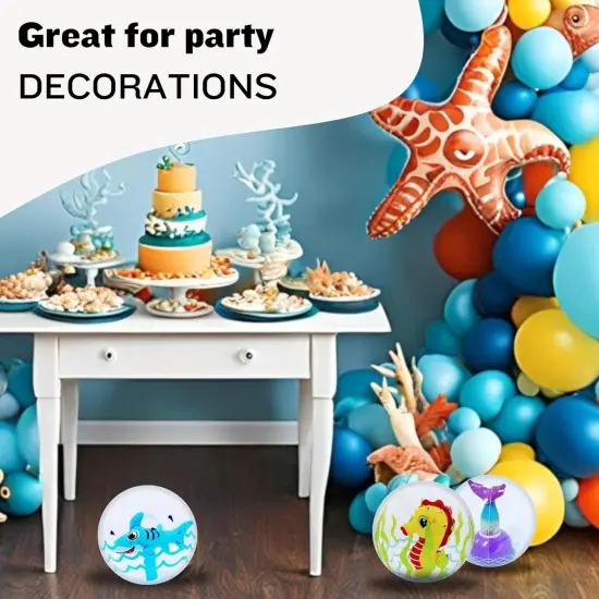 4E's Novelty 4 Pack 3D Beach Balls - 13" Inflatable Beach Balls With Ocean-Themed Designs {5}