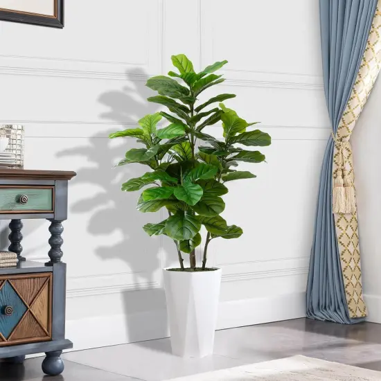 Artificial Fiddle Leaf Fig Plant Indoor 5FT Faux Fig Tree with White Diamond Planter Tall Fake Floor Plant in Pot Artificial Trees for Home Office Living Room Decor Indoor {2}