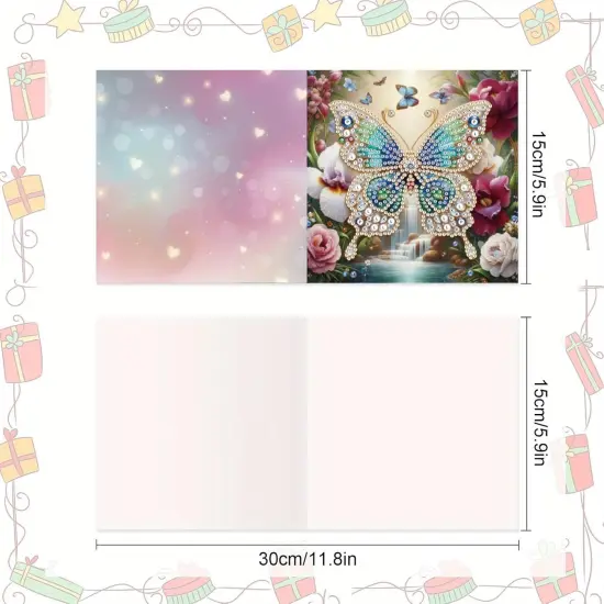8pcs Flower Butterfly Diamond Art Painting Greeting Card, 5D DIY Special Shape Diamond Painting Christmas Birthday Mother's Day Father's Day Teacher's Day Greeting Card Creative Gifts {2}