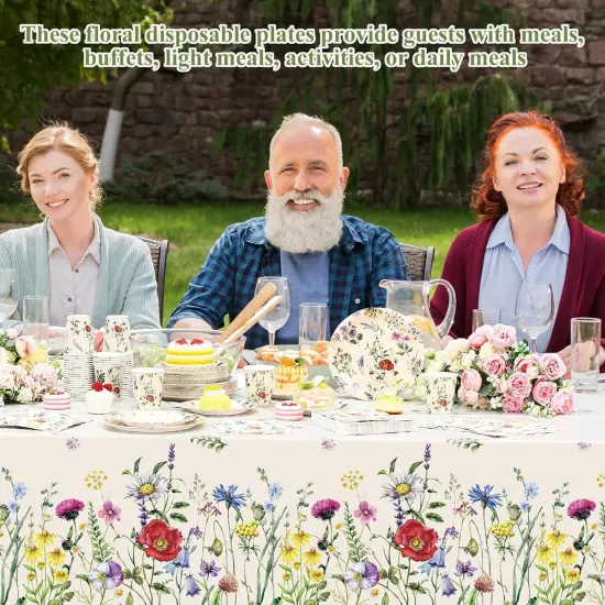 202 Pcs Widflower Party Decoration Supplies Floral Paper Plates Napkins Cups Butterfly Wildflower Tablecloth for Summer (Widflower 3,Retro) {4}