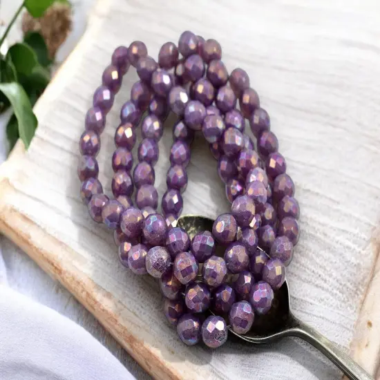 *25* 8mm Purple Mother of Pearl Fire Polished Round Beads {2}