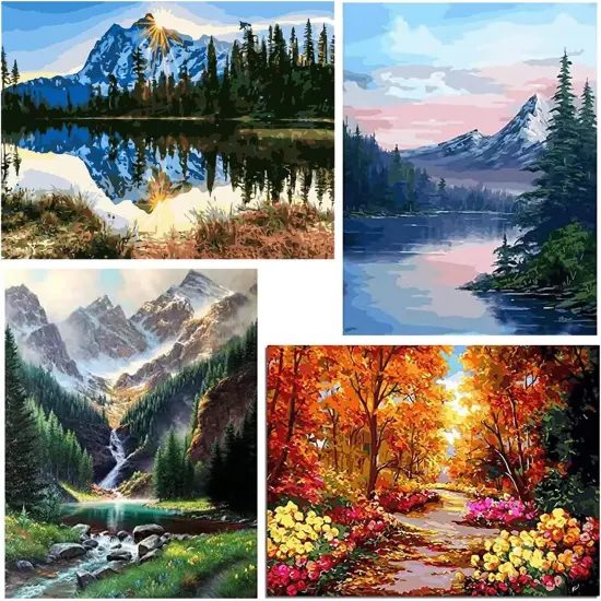 Paint by Numbers Kit for Adults Kids - Crafts DIY Paint by Numbers Kits for Beginners - Color by Numbers Pack on Canvas Painting Kit - Acrylic Paint on Mountains Lake {1}