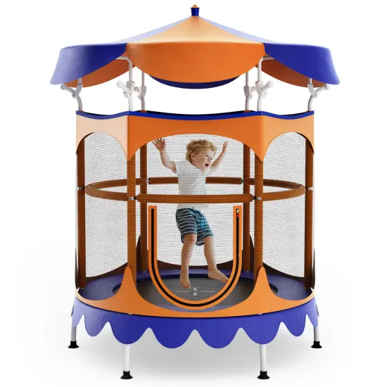 Kids Trampoline with Detachable Canopy, Safety Net, Zipper Door and Foam Padding Orange {2}