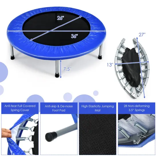 Foldable PP Trampoline with Safety Springs and 330 lbs Capacity Blue {4}