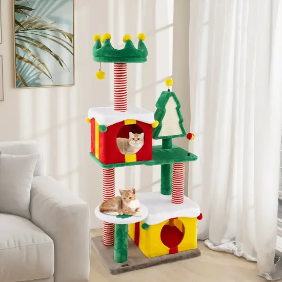 Christmas Cat Tree Tower with Scratching Posts and Carpet Idea for Indoor Cats {2}