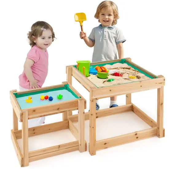 Natural Fir Wood 2-in-1 Sensory Tables Set with Storage & Cover {4}