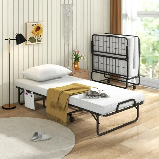 Folding Bed with Memory Foam Mattress and Pillow for Guest Room Use {2}