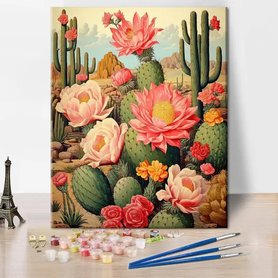 Cactus Paint by Number Desert Landscape Adult Paint by Number Kits on Canvas DIY Paint {1}