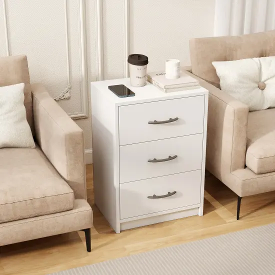 White Engineered Wood 3-Drawer Nightstand for Bedroom & Living Room {2}