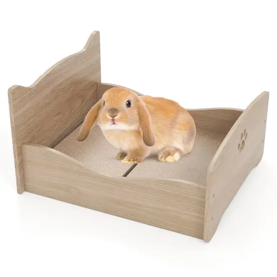 Natural Elevated Pet Bed Frame with Rails and Cute Headboards Ideal for Indoor Small Pets {1}