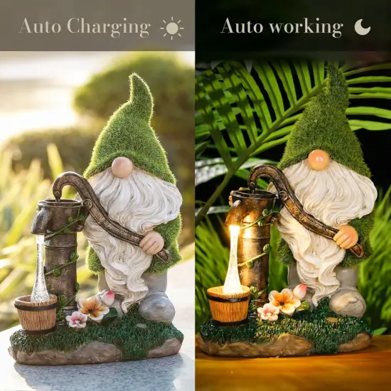 Resin Garden Gnomes Decor with Solar Lights, Light Green Outdoor Decorations for Porch Patio {2}