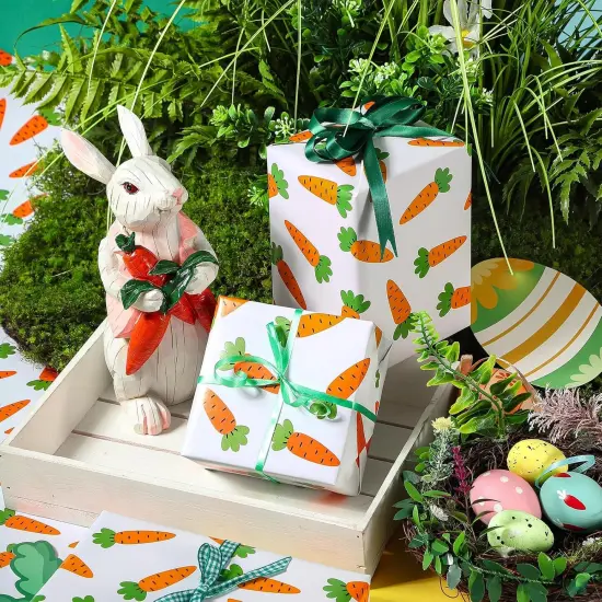 Easter Wrapping Paper Roll - 17 Inch x 33 Feet - Easter Carrots Design for Birthday, Baby Shower, Easter Gift Wrap {4}