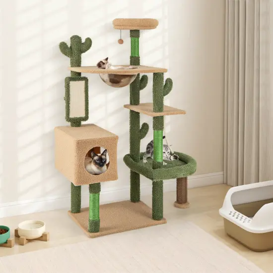 59 Inch Cactus-Shaped Cute Cat Tree Tower with 2 Perches and Multiple Sisal Scratching Posts {2}
