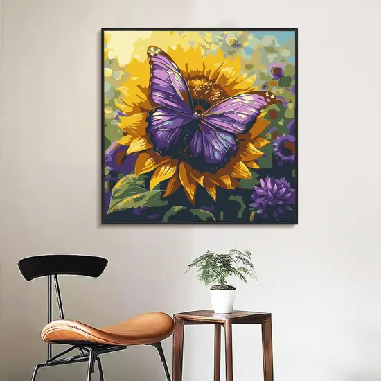 Butterfly Paint by Numbers Kit for Adults Beginner, Purple Butterfly Adult Paint by Number Kits on Canvas Without Frame, DIY Acrylic Sunflower Paint by Numbers for Home Wall Decor Gift 16x 16 Inch {2}