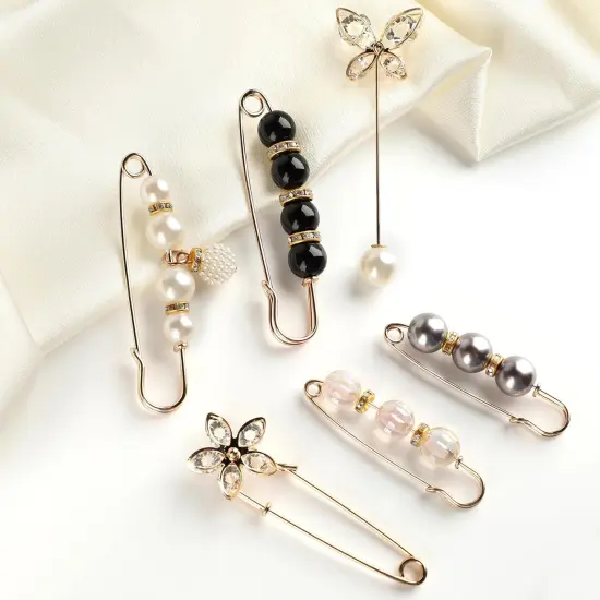 140PCS Pearl Brooch, Pant Waist Tightener, Safety Pin for Clothes, Faux Pearl Brooches for Women, Fashion Cover Up Buttons Clothing Dresses Decoration Accessories Pant Waist Tightener Safety Pins {5}