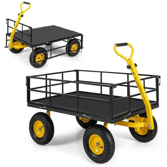 Steel Garden Wagon with Adjustable Handle, High Load Capacity and 3-in-1 Design {2}