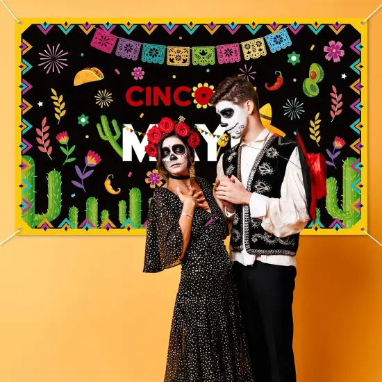 Cinco De Mayo Banner Decorations - Fiesta Mexican Backdrop Photo Booth Background Party Supplies {3}