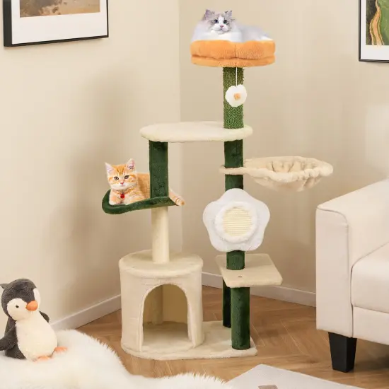 Cat Tree with Sisal Scratching Posts, Hammock and Flower Design {2}