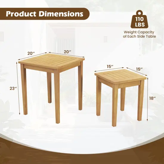 Natural Teak Wood Nesting Side Tables with Slatted Top, Space-Saving Design {5}