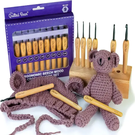 Wooden Crochet Hooks &ndash; 9 Piece Crochet Hooks Set with Stylish Beech Wood Ergonomic Crochet Hooks Handles & Steel Hook Heads (2mm - 6mm) {3}