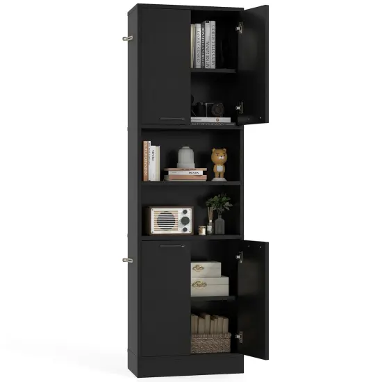 Black Engineered Wood MDF Metal Kitchen Pantry Cabinet with Storage Shelves {4}