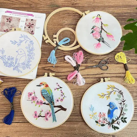 3 Sets Embroidery kit for Beginners Adults Embroidery Starter Kit with Hummingbird Flower Pattern and Instructions Stamped Cross Stitch Kits {5}