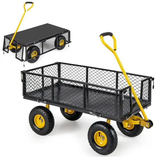 Steel Garden Wagon with Adjustable Handle, High Load Capacity and 3-in-1 Design {1}