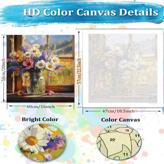 Flowers Paint by Numbers Kit for Adults,Flower Bouquet on a Sunlit Windowsill Paint by Number Canvas Kit,Adults' Paint-by-Number Kits Floral 16x20inch (Without Framed) {2}