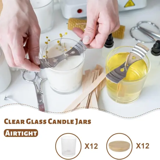 12 Pack 10 OZ Clear Glass Candle Jars, Glass Candle Making Jars with Bamboo Lids, Empty Clear Glass Candle Jars, Bulk Candle Containers for Making Candles - Dishwasher Safe {3}
