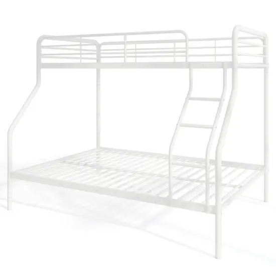 Twin Over Full Metal Bunk Bed with Guardrails, Ladder, Storage Space and Sturdy Construction White {1}