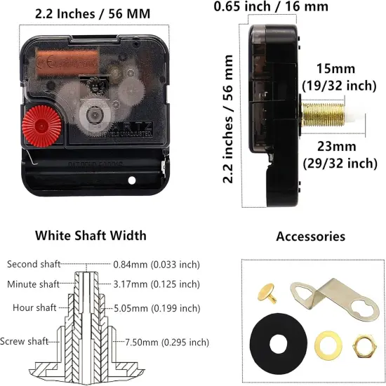 12888 Quartz DIY Wall Clock Movement Mechanism Repair Parts Replacement Kit Sweep Silent Movement,13mm (1/2 Inch) Maximum Dial Thickness, 23mm (29/32 Inch) Total Shaft Length.(Black Hand) {2}