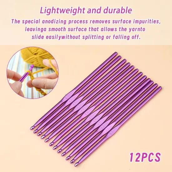 12Pcs 4.5mm Crochet Hooks, US Size 7 Aluminum Crochet Hooks Craft Yarn, Crochet Hooks Bulk Crochet Needles for Crocheting Yarn, Metal Crochet Hook {4}