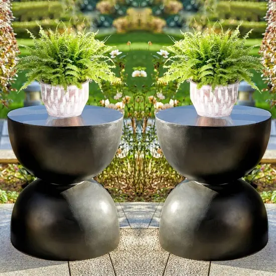 Set of 2 17.75"H Multi-functional MGO Faux Terrazzo Garden Stool or Planter Stand or Accent Table White & Black {5}