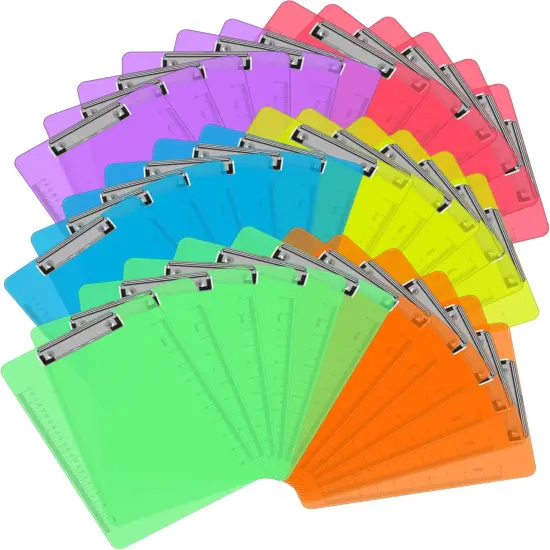 Plastic Clipboards, 36 Pack Clear Colored Clipboards, Low Profile Clip Board 12.5 x 9 Inch Standard Letter Size, Office Supplies Classroom Teacher {1}