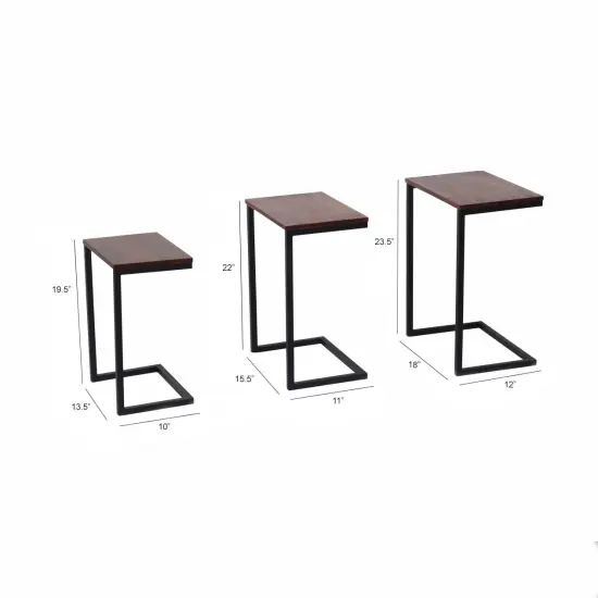Hadarah 3 Piece Nesting Side Table Chestnut Brown With Black Metal Base {2}