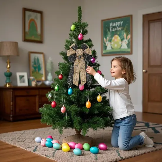 Large Easter Bow for Wreath, He is Risen Religion Christian Cross Wreath Bow for Front Door Indoor Outdoor Wall Tree Topper Decoration Party Supplies Hanging Ornament {3}