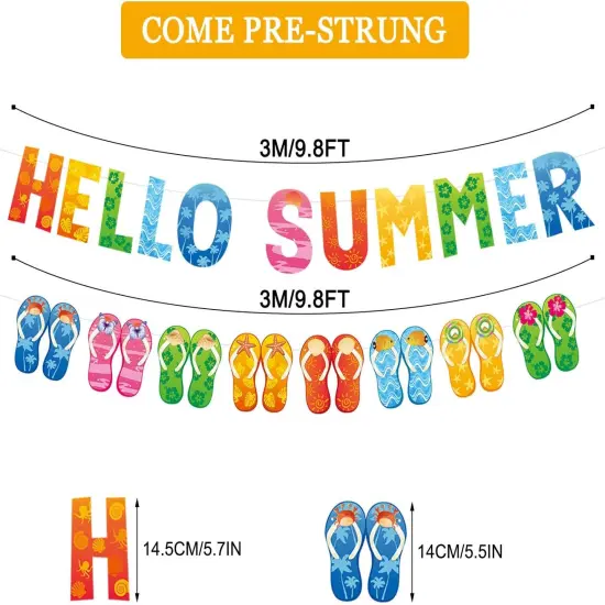 Hello Summer Banner and Colorful Flip Flop Banner Summer Hawaiian Tropical Beach Pool Slippers Garland Banner Summer Holiday {2}
