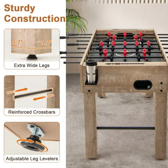 Natural MDF Full Size Foosball Table with Metal Rods, Cup Holders and Adjustable Legs {5}