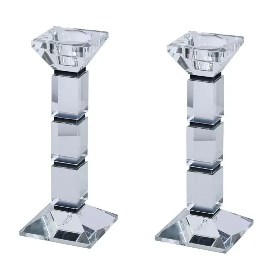 Crystal Candlesticks Square Design Set of 2 - Black {2}
