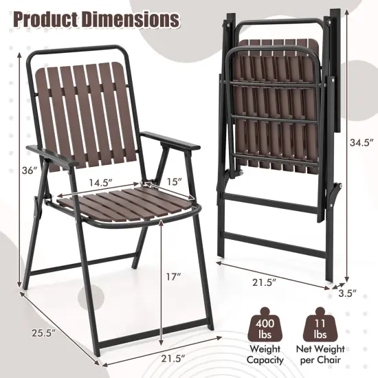 4 Pieces Slatted Design Patio Folding Chairs with Heavy-Duty Metal Frame {5}