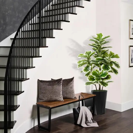 Artificial Fiddle Leaf Fig Tree 5FT - Faux Rubber Plant with Black Diamond Planter - Tall Fake Floor Plant Potted - Artificial Silk Tree for Home Office Living Room Decor Indoor {2}
