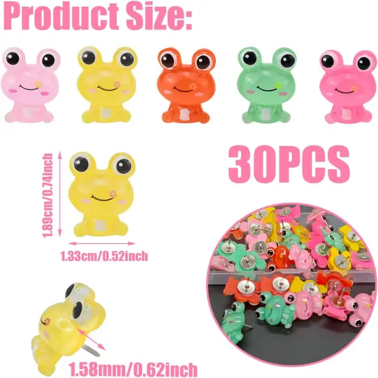 30 pcs Frog Push Pins Animal Thumbtacks Cork Board Pushpins for Photos Memo Wall Offices Drawing Pins {2}