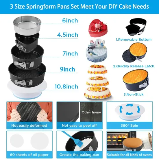 Cake Decorating Kit,635 Pcs Decorating Supplies With 3 Springform Pan Sets Icing Nozzles Rotating Turntable Cake Topper Piping Bags Carrier Holder,Cake Baking Set Tools {3}