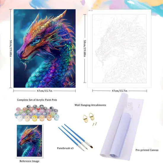 Paint by Numbers Kits for Adults Colorful Dragon Paint by Number for Adults Beginner Animal Drawing Paintwork with 3 Paintbrushes Acrylic Canvas Painting 16x20 Inch {4}