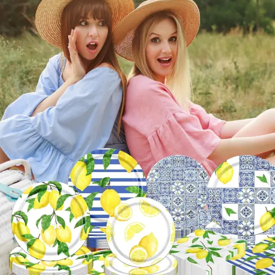 Capri Lemon Party Decorations - Blue Tiles Tableware for Summer Parties {2}