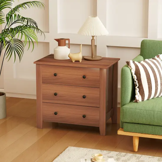 3 Drawer Dresser Chest Bedside Table with Metal Handles Suitable for Any Room Walnut {1}