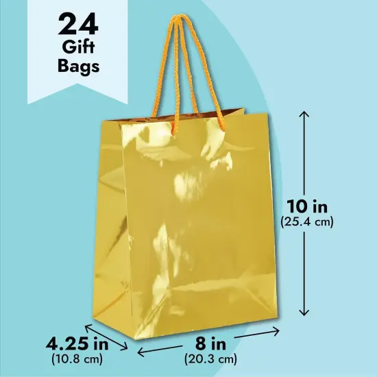 24 Pack Metallic Gold Gift Bags with Handles for Birthday Party Favors {3}